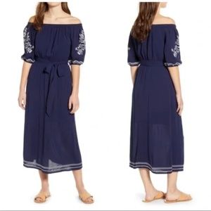 Caslon Embroidered Off The Shoulder Midi Dress, Like New, size Small